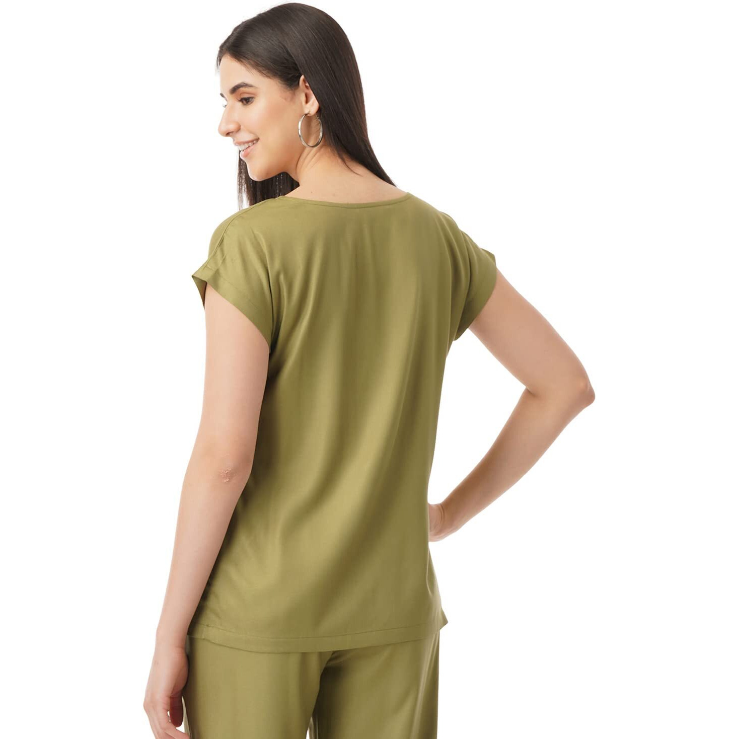 FYLTR Women's Solid Regular Fit Blouse (FYLSS23WB-019_Alive Olive L)