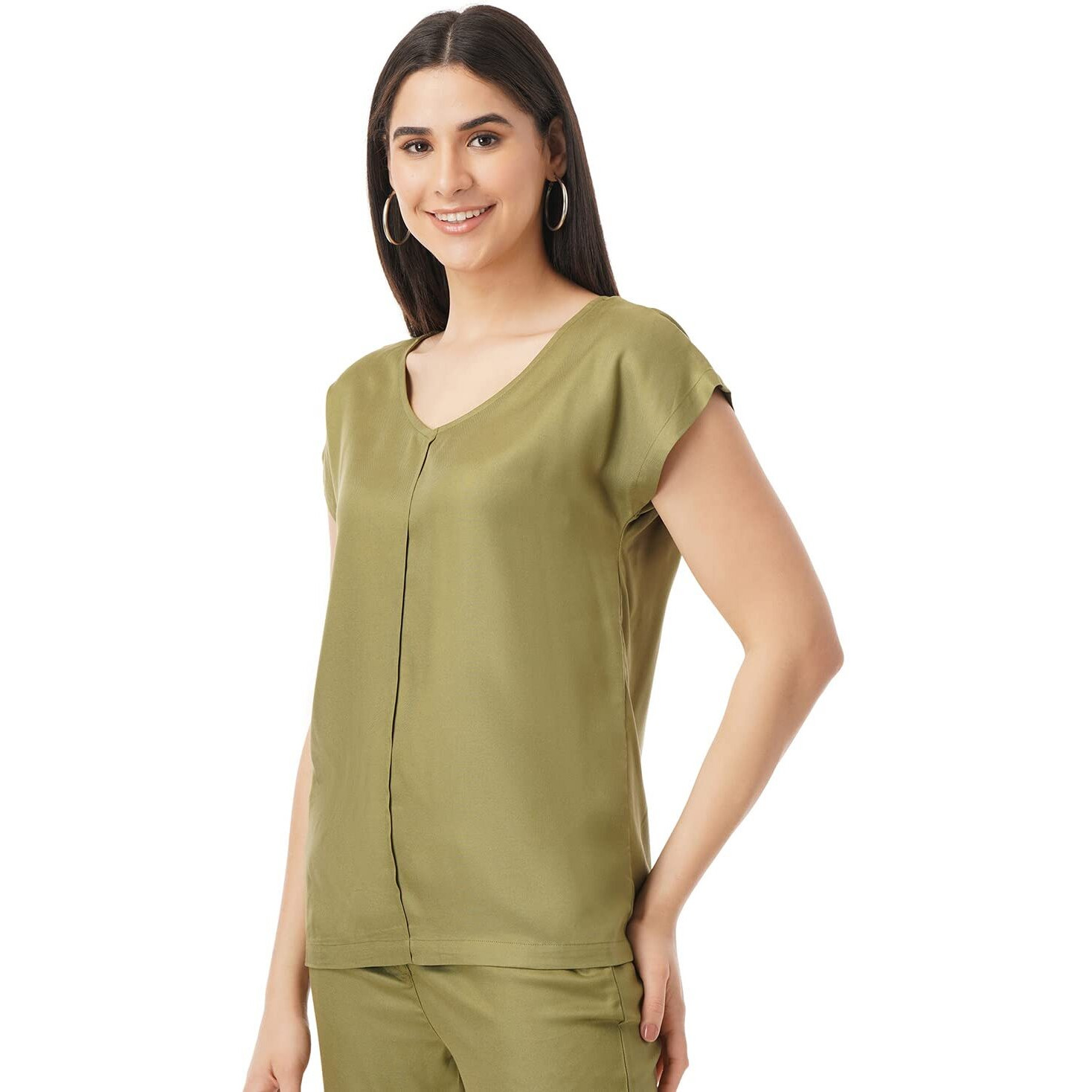 FYLTR Women's Solid Regular Fit Blouse (FYLSS23WB-019_Alive Olive L)