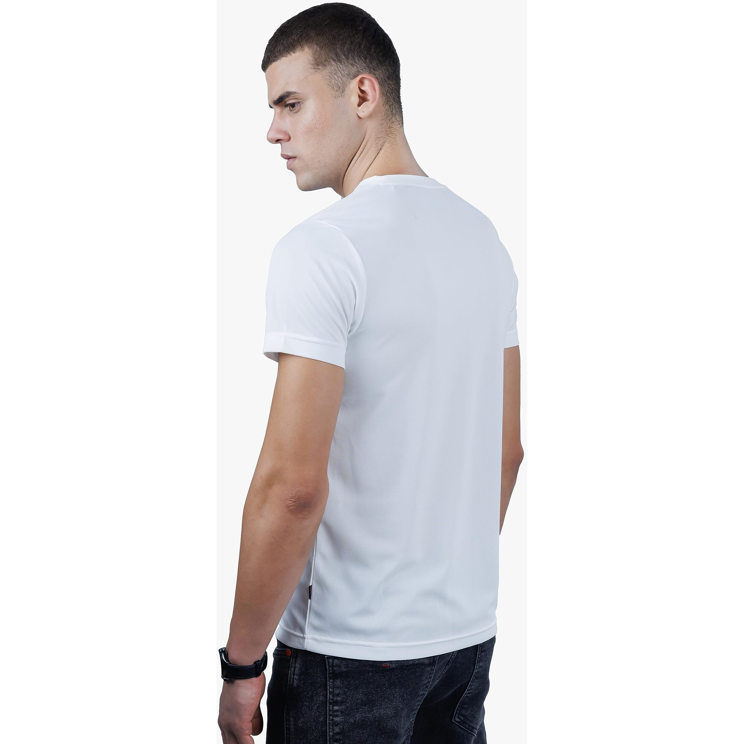 REVOLT Solid Slim Fit Men's Soft & Comfortable Round Neck T-Shirt-Gradation Print, Logo Branding (Cloud Dancer, M) (REVSS23-TEE-011