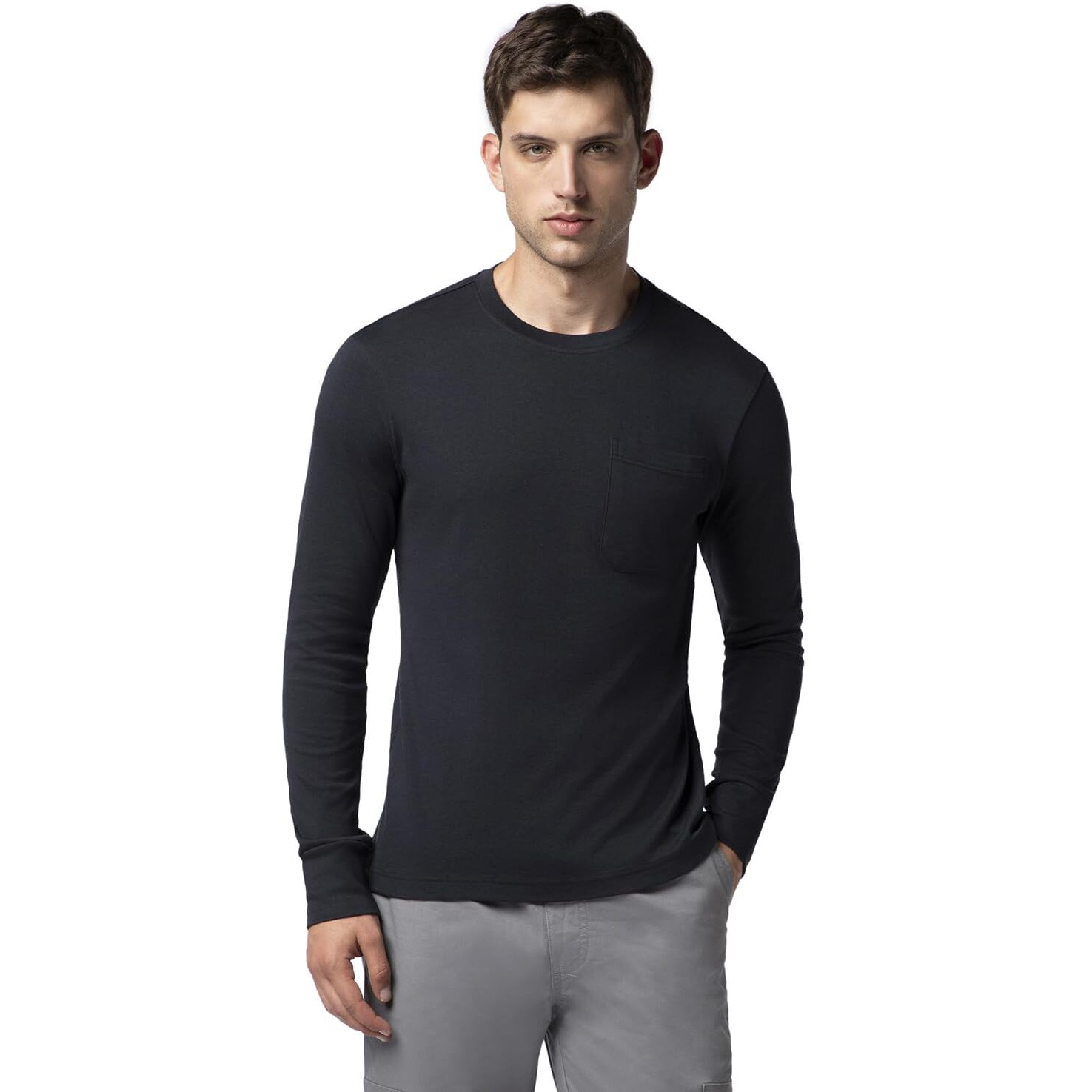 FYLTR Men's Casual Crewneck Full Sleeve T-Shirt with Stab Stitched Front Pocket Detail