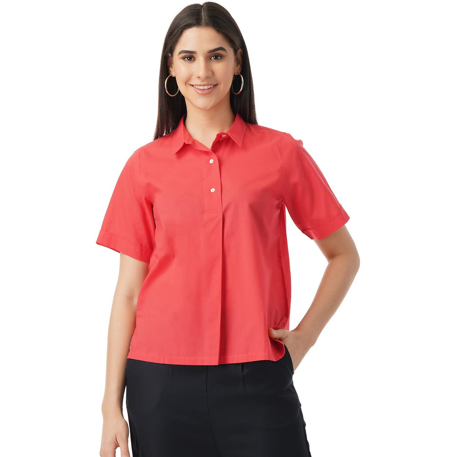 FYLTR Women's Solid Regular Fit Shirt (FYLSS23WB-012_Ruby Red M)