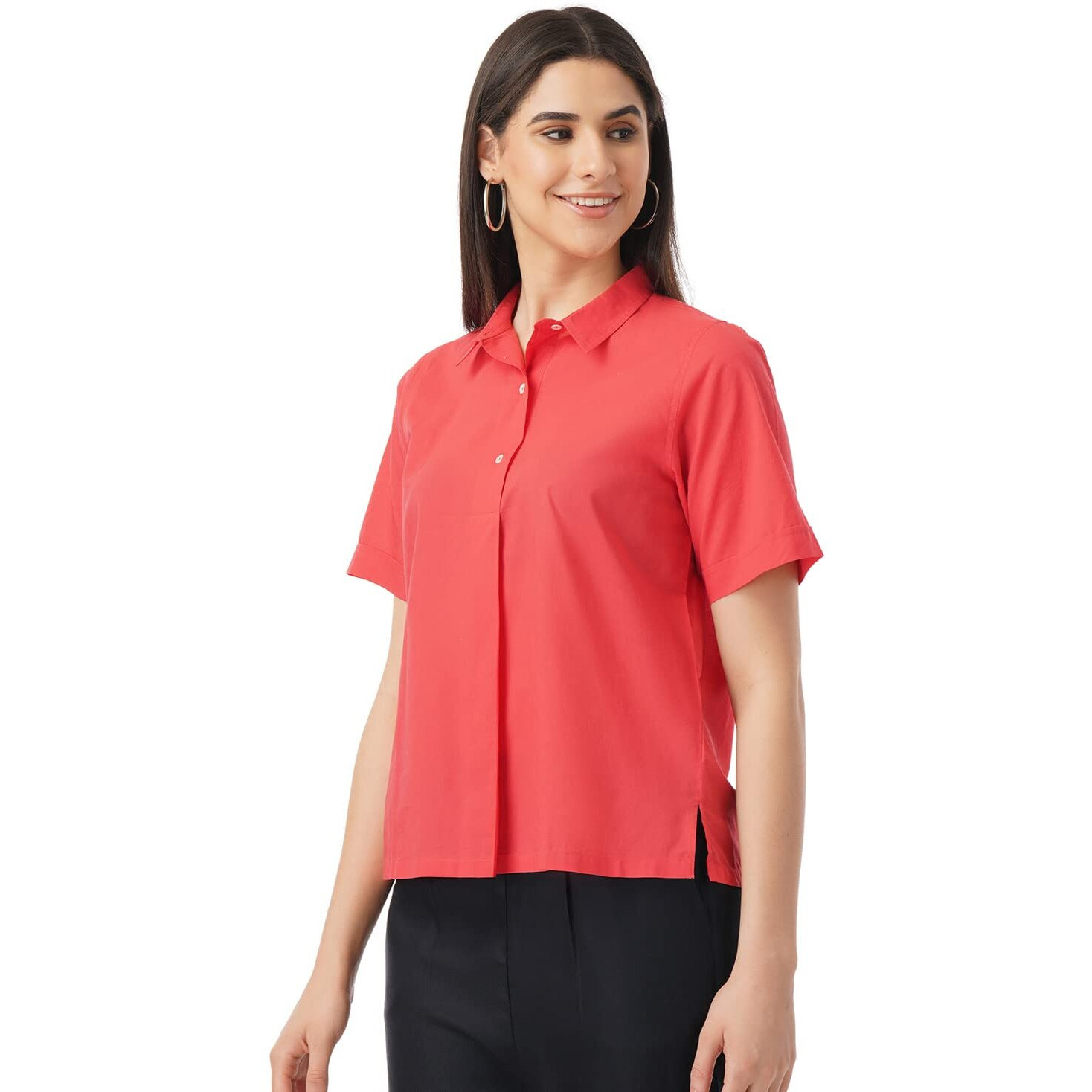 FYLTR Women's Solid Regular Fit Shirt (FYLSS23WB-012_Ruby Red M)