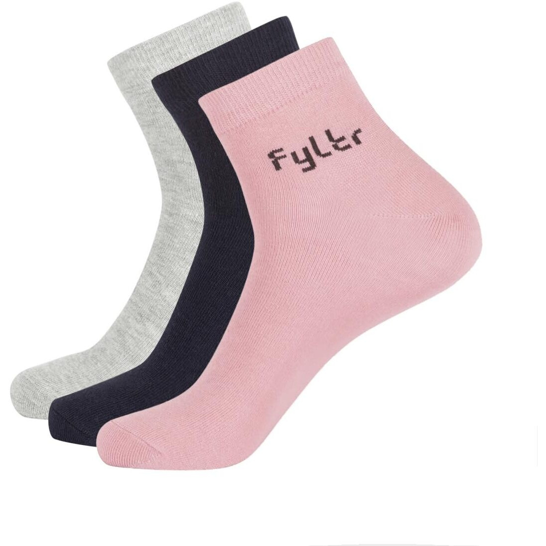 FYLTR Men's Cotton Blend Ankle Length Socks Solid Color | Pack Of 3 | Anti-Microbial | Anti-Odor (Vainly Pink,Black,Grey)