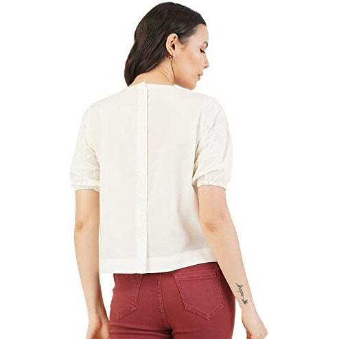 FYLTR Women's Solid Regular Fit Blouse (FYLSS23WB-010_Ivory White XL)