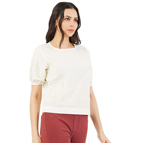 FYLTR Women's Solid Regular Fit Blouse (FYLSS23WB-010_Ivory White XL)
