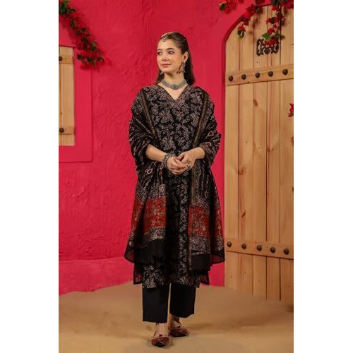 Kurta Set For Women || 3pic Kurta For Women (SSP-244-277-278) (Black, S)