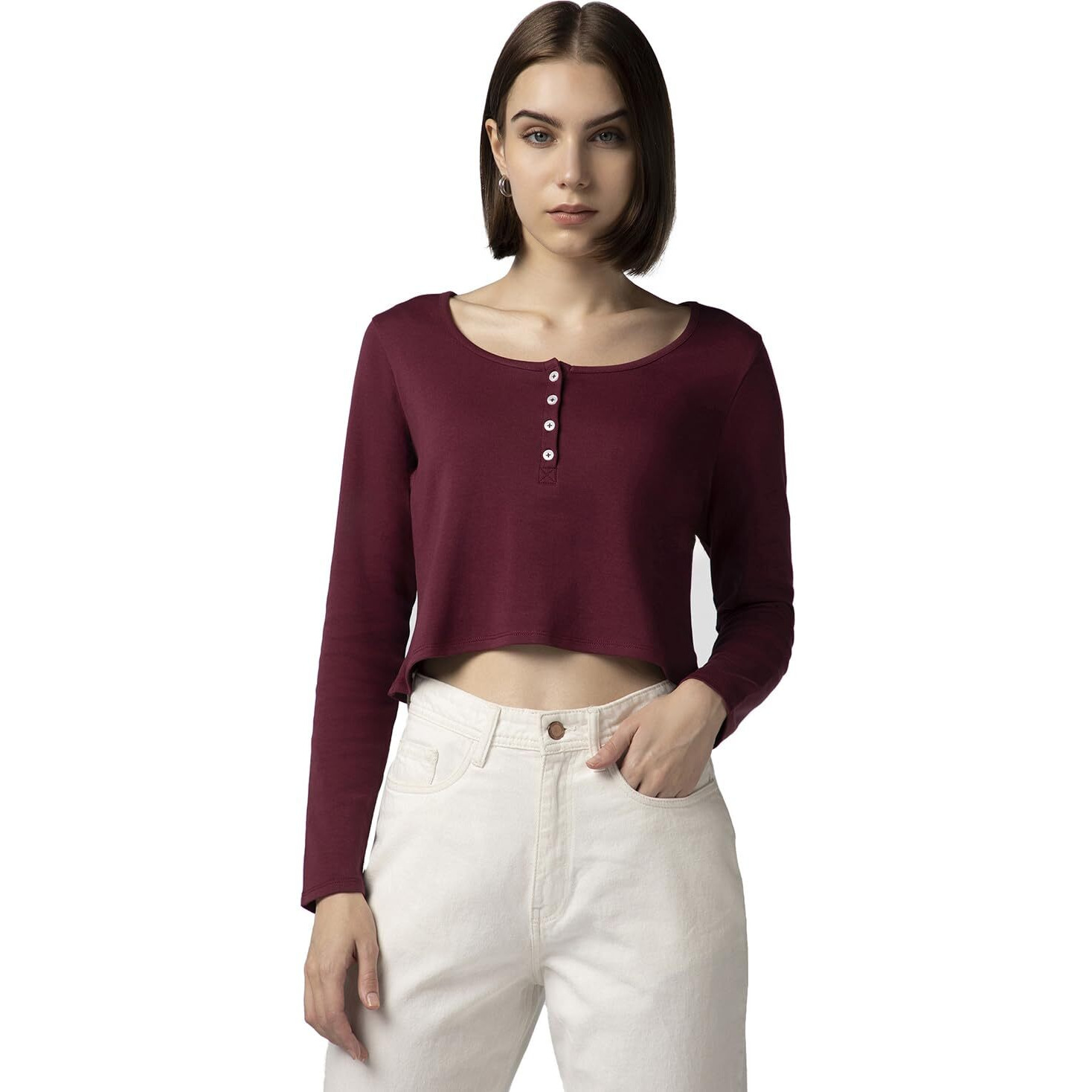 FYLTR Women's Casual Scoop Neck Henley T-Shirt - Full Sleeves | Fitted Length