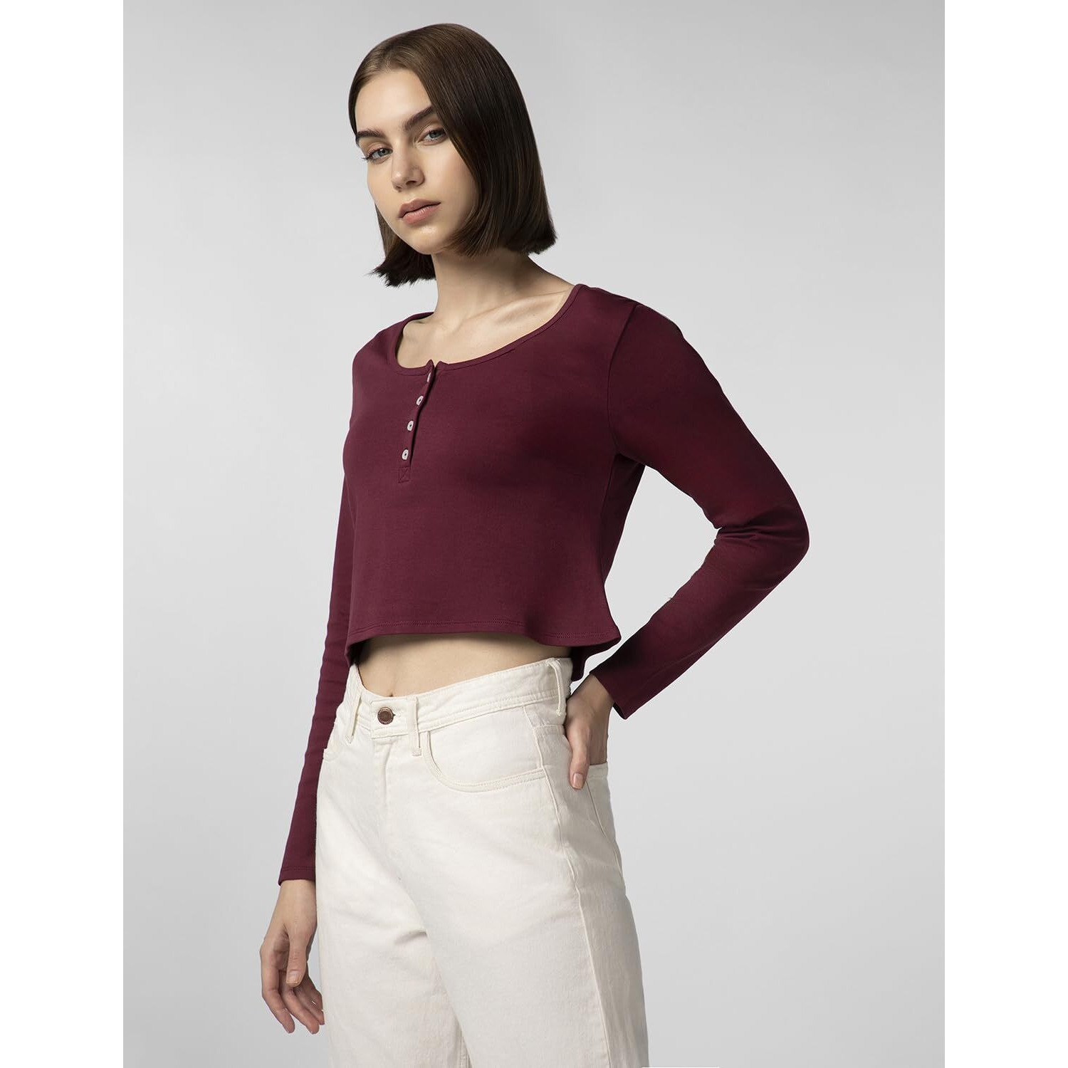 FYLTR Women's Casual Scoop Neck Henley T-Shirt - Full Sleeves | Fitted Length