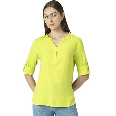 FYLTR Women's Solid Regular Fit Blouse (FYLSS23WB-025_Sunny Lime XL)