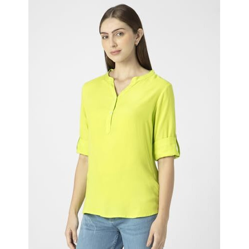 FYLTR Women's Solid Regular Fit Blouse (FYLSS23WB-025_Sunny Lime XL)