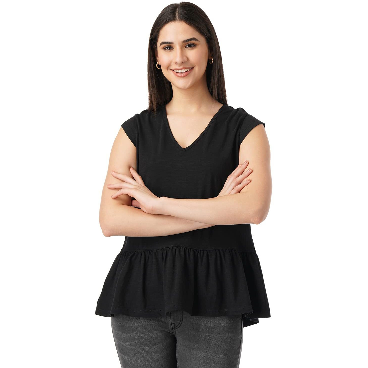 FYLTR Women's Solid Regular Fit Blouse (FYLSS23WKT-001_Black Heart M)