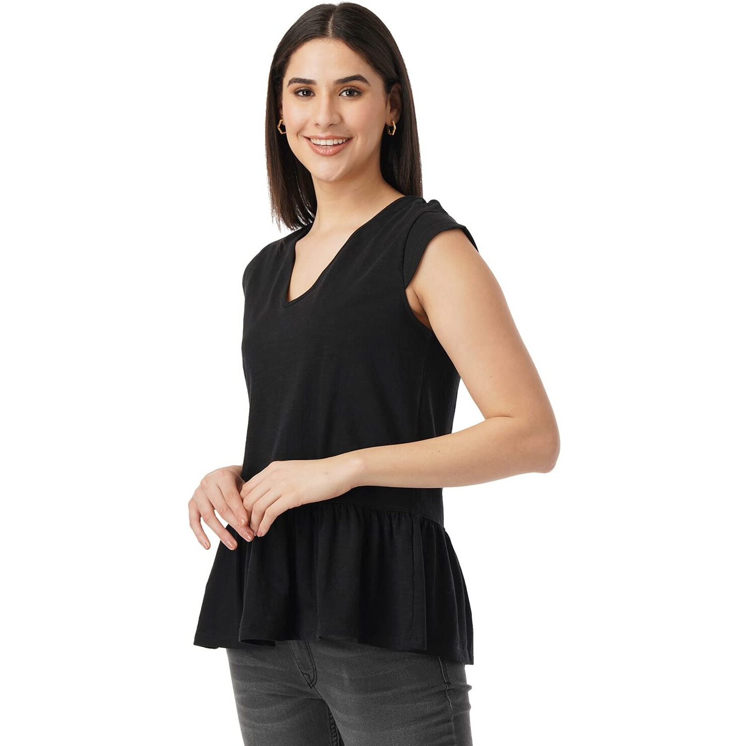 FYLTR Women's Solid Regular Fit Blouse (FYLSS23WKT-001_Black Heart M)
