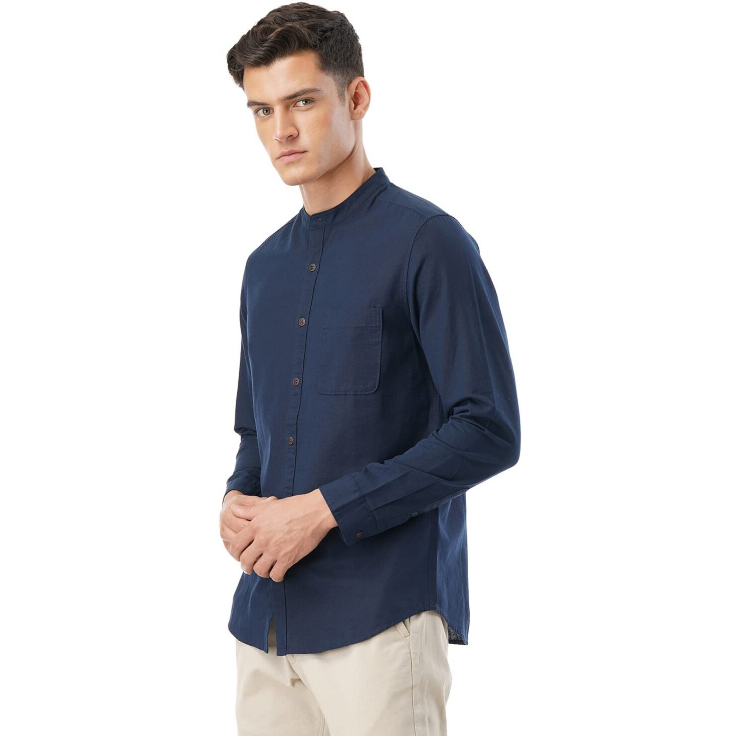 FYLTR Men's Solid Slim Fit 100% Cotton, Linen Look Casual Shirt Cool Blue