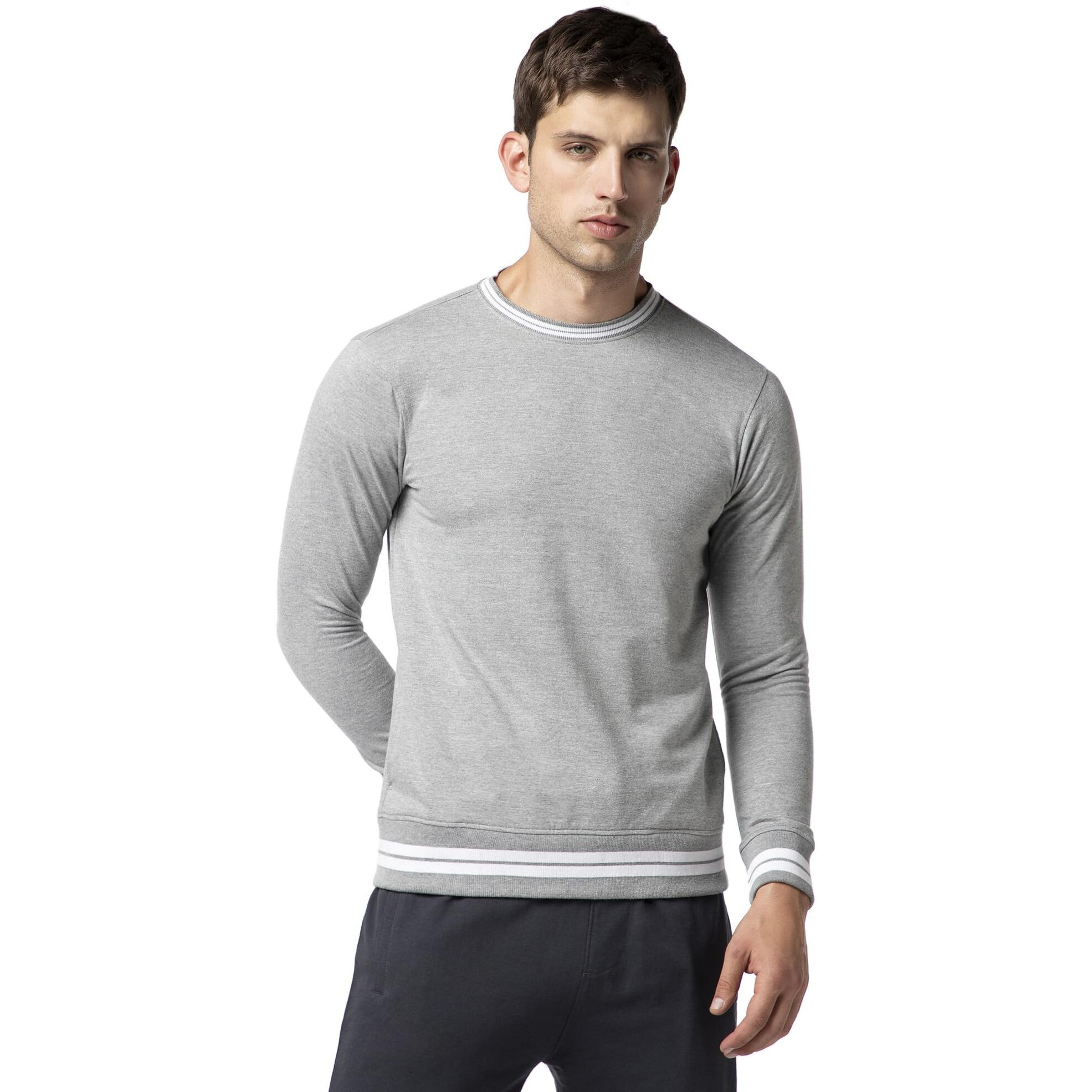 FYLTR Men's Crewneck Sweatshirt with Stripe Rib Detail - Full Sleeve | Utility Pockets | Casual Winterwear for Men