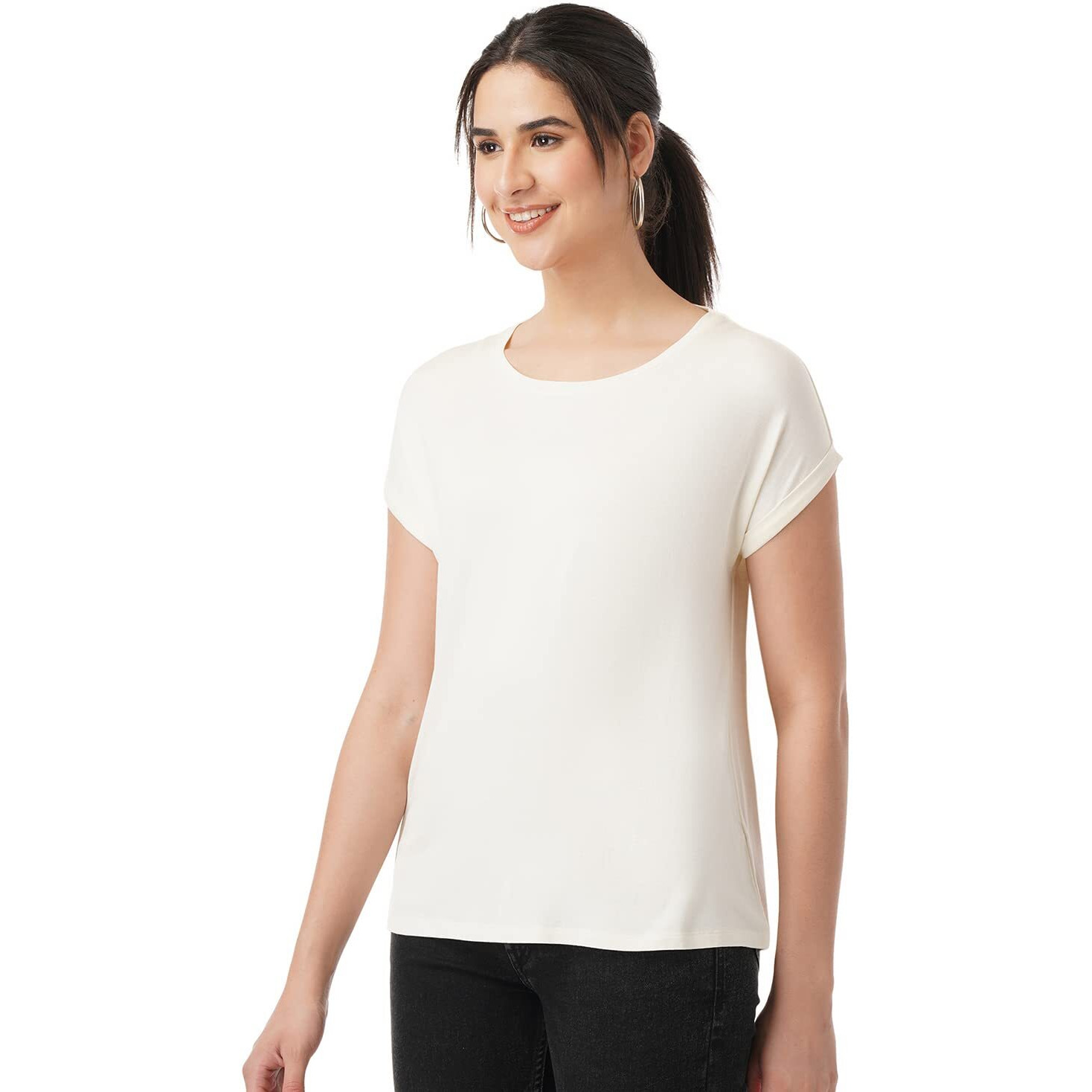 FYLTR Women's Solid Regular Fit Blouse (FYLSS23WKT-008_Ivory White L)