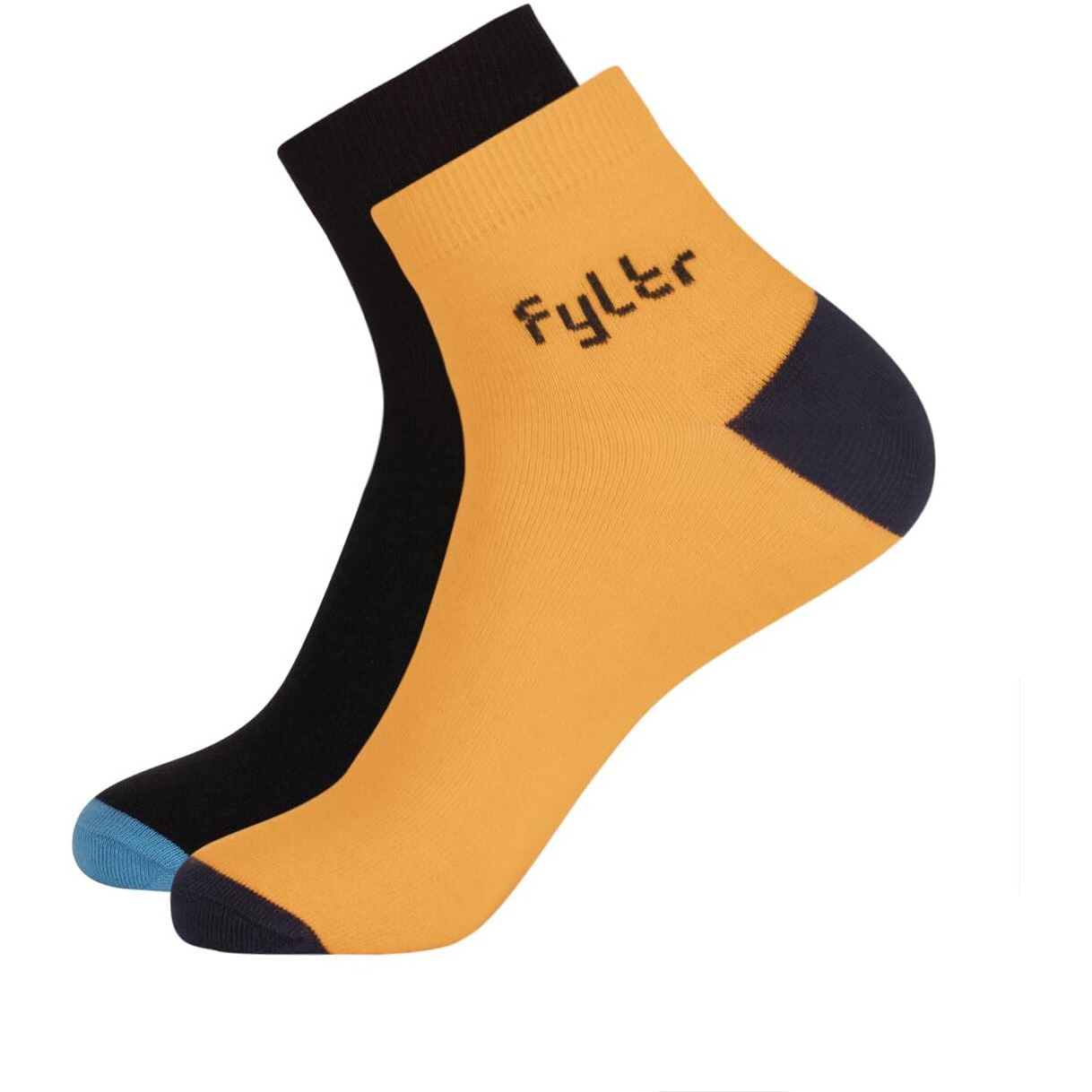 FYLTR Men's Cotton Blend Ankle Length Socks Solid Color | Pack Of 2 | Anti-Microbial | Anti-Odor (Gleaming Orange-Every Ebony), Black,Yellow
