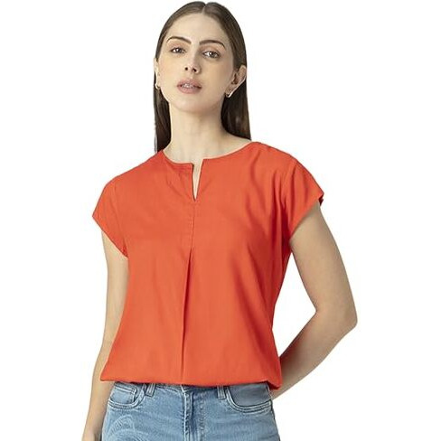 FYLTR Women's Solid Regular Fit Blouse (FYLSS23WB-024_Marigold Glow XL)