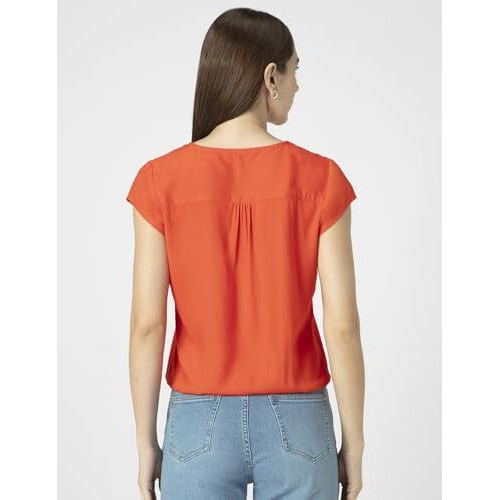 FYLTR Women's Solid Regular Fit Blouse (FYLSS23WB-024_Marigold Glow XL)