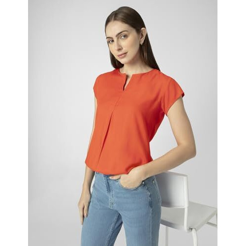 FYLTR Women's Solid Regular Fit Blouse (FYLSS23WB-024_Marigold Glow XL)