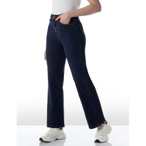 INKD Women's Wide Leg Jeans - High-Rise | Enzyme Wash | Classic 5 Pocket Styling (INKSS24WJN-407-Dark Knight-30)
