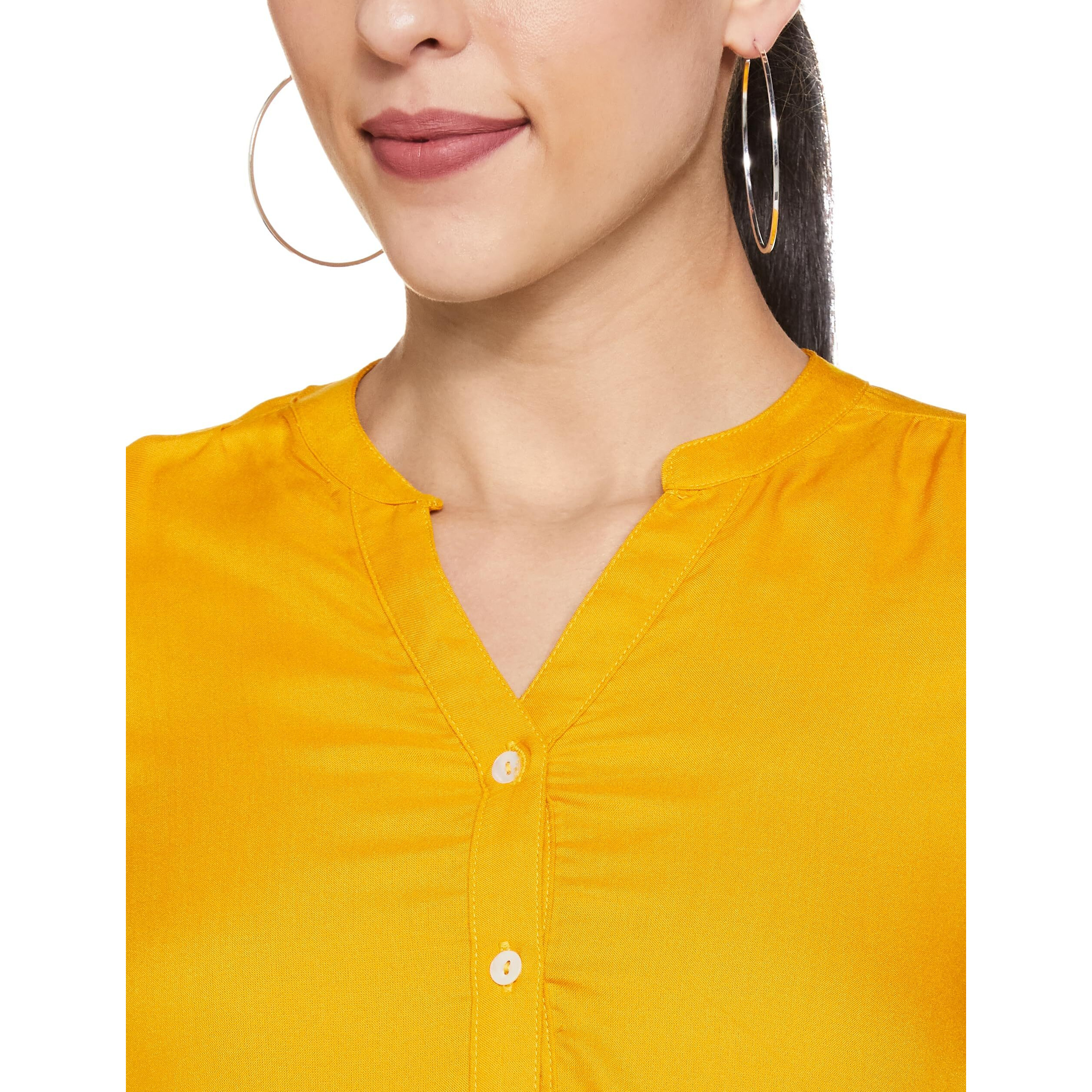 FYLTR Women's Checkered Regular Fit Blouse (FYLAW23WB-002_Spicy Mustard