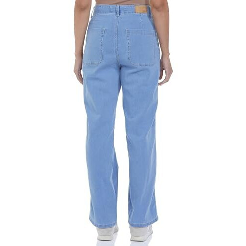 INKD Women's Straight Fit Jeans - High-Rise | Enzyme Wash (INKSS24WJN-408-Seaside Slate-28)