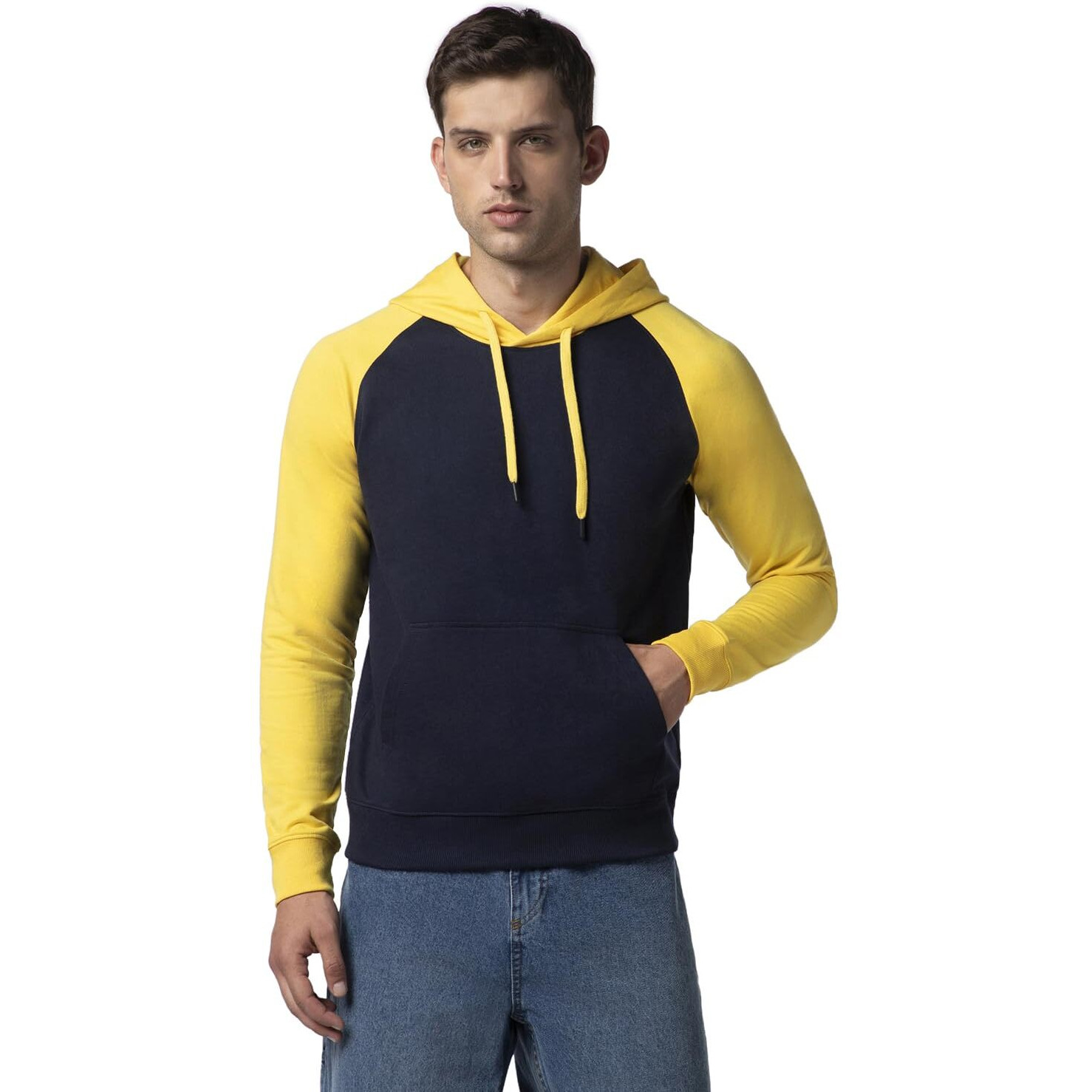 FYLTR Men's Casual Colourblock Raglan Hoodie with Drawstrings - Utility Pockets | Ribbed Hem & Cuff