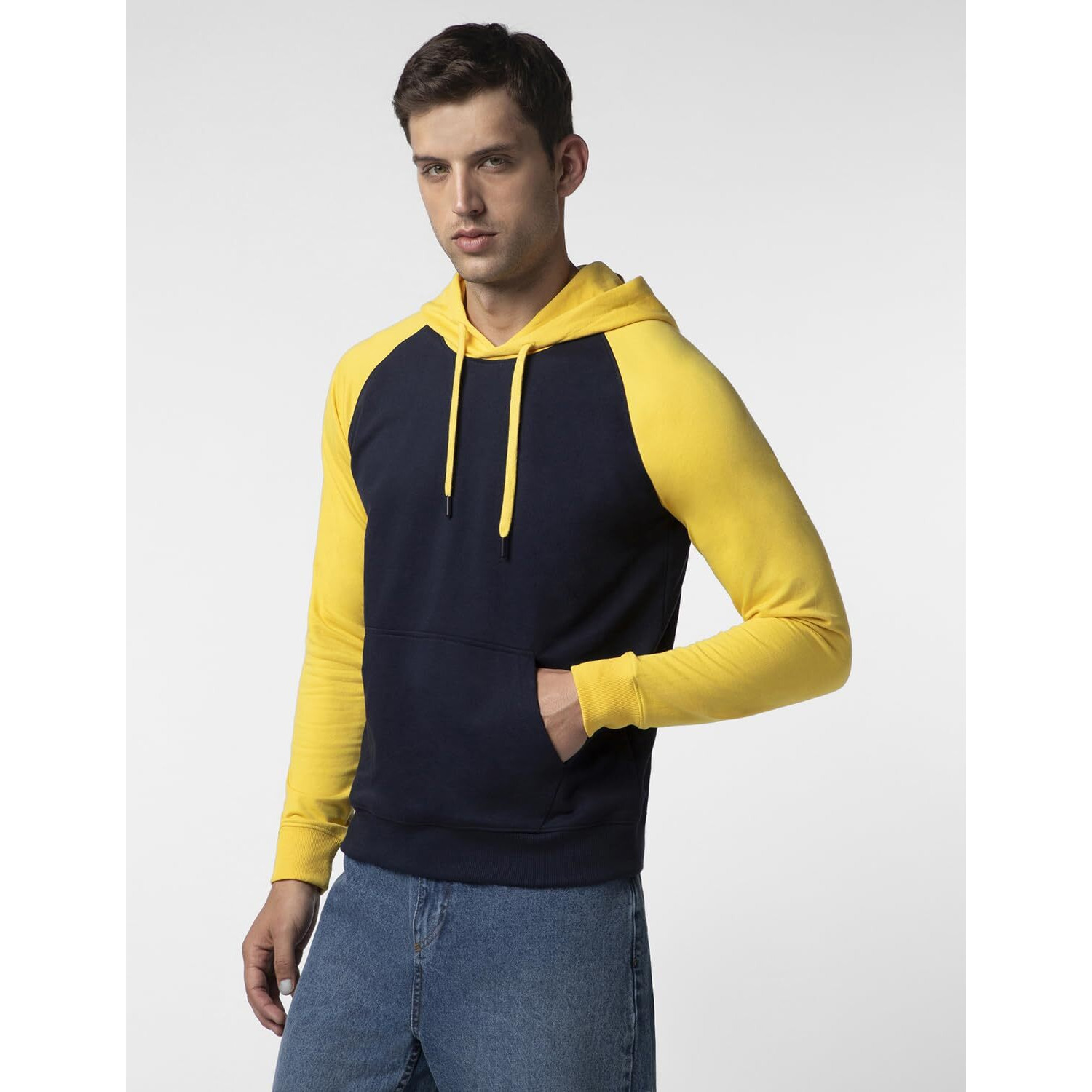 FYLTR Men's Casual Colourblock Raglan Hoodie with Drawstrings - Utility Pockets | Ribbed Hem & Cuff