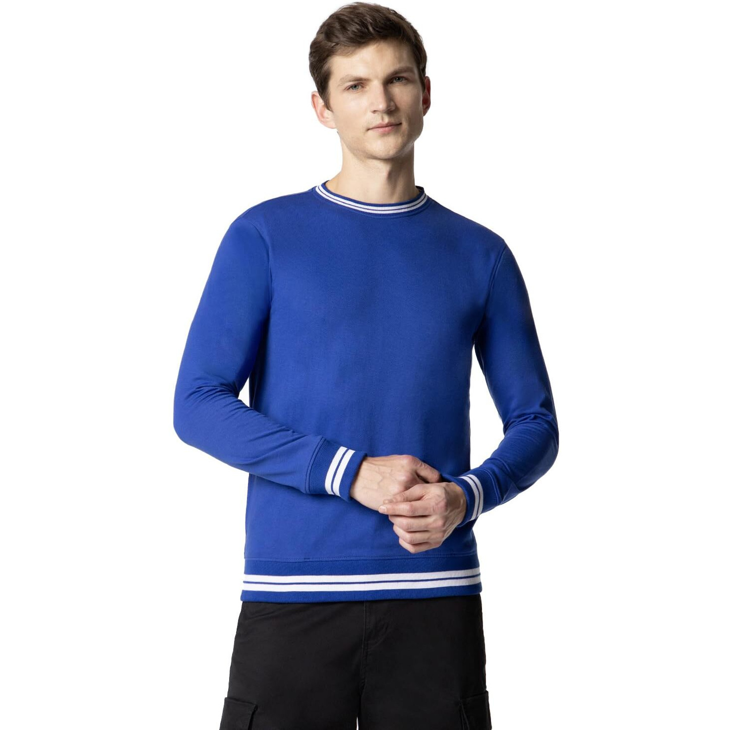 FYLTR Men's Crewneck Sweatshirt with Stripe Rib Detail - Full Sleeve | Utility Pockets | Casual Winterwear for Men