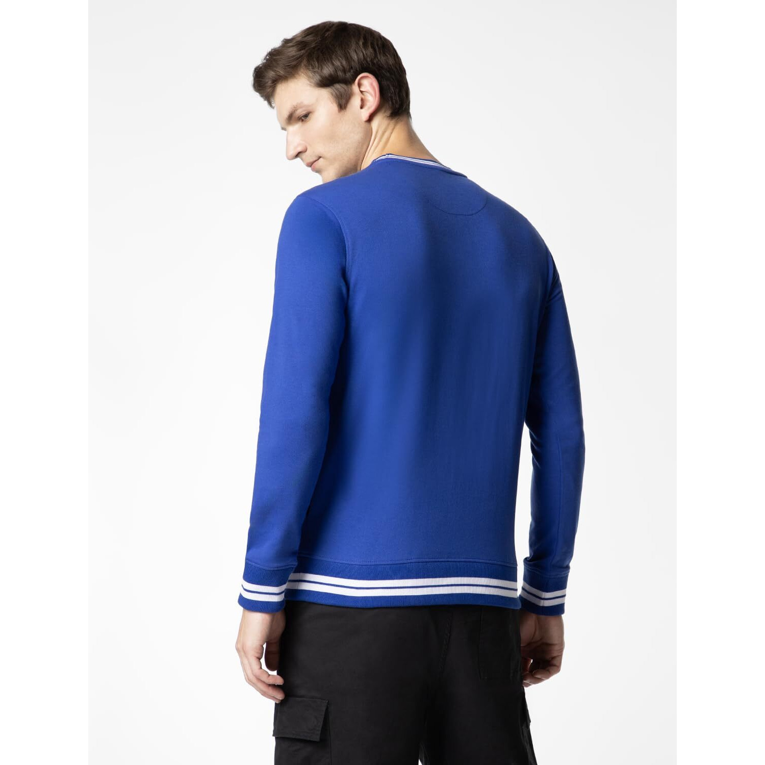 FYLTR Men's Crewneck Sweatshirt with Stripe Rib Detail - Full Sleeve | Utility Pockets | Casual Winterwear for Men
