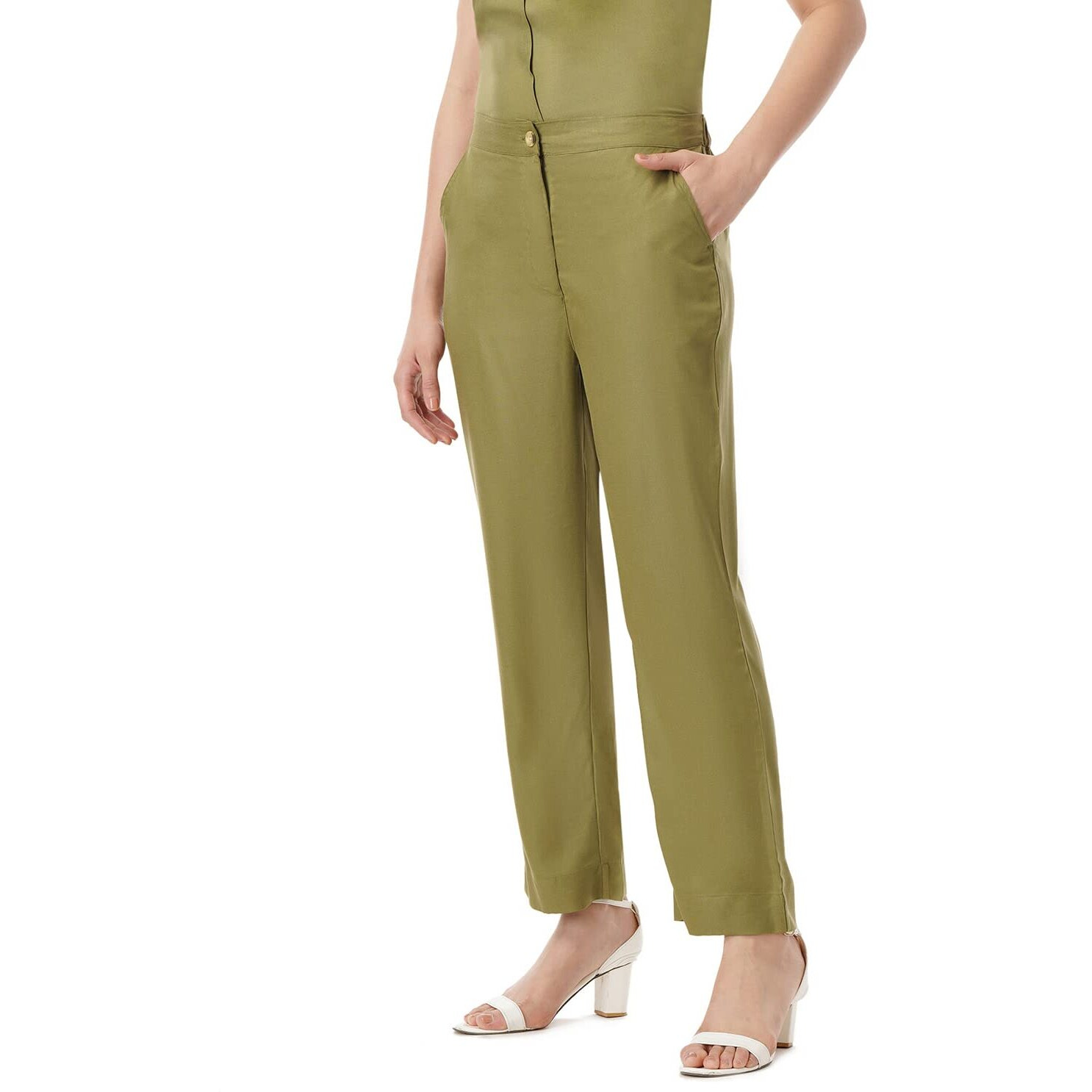 FYLTR Women's Pull-Up Pants -Soft Handfeel Regular Fit Casual Pants(Alive Olive, 34)