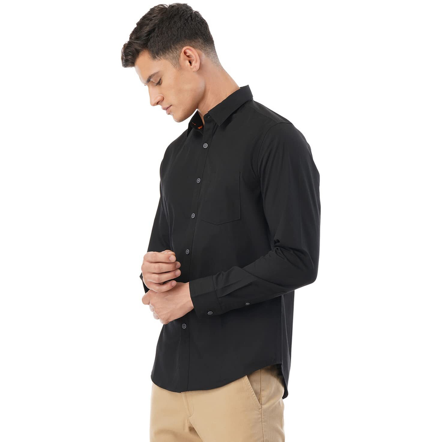FYLTR Men's Solid Regular Fit Shirt (FYLSS23MS-011_Black Beauty XXL)