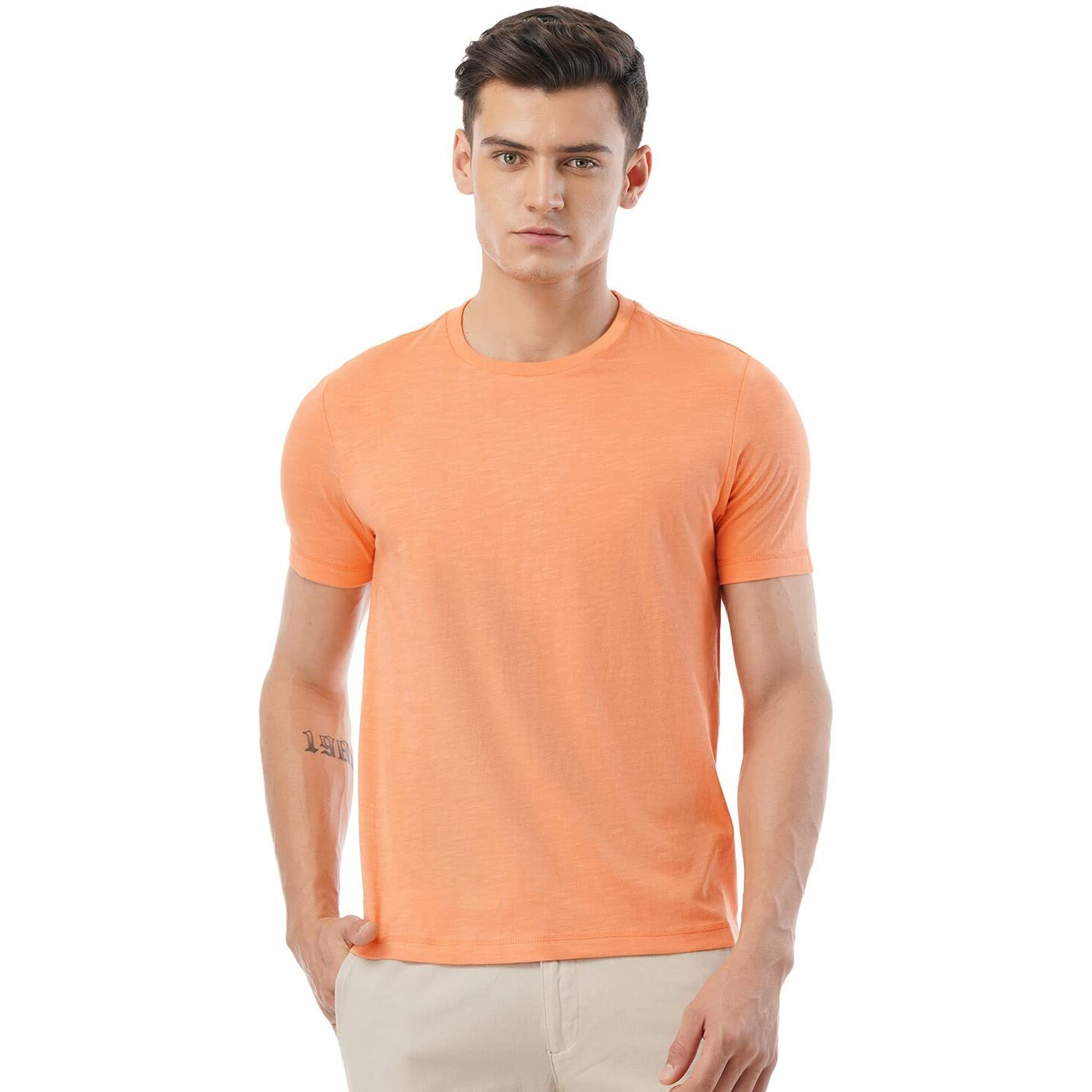 FYLTR Men's Solid Regular Fit T-Shirt (FYLSS23MTS-011_Peach Perfect M)