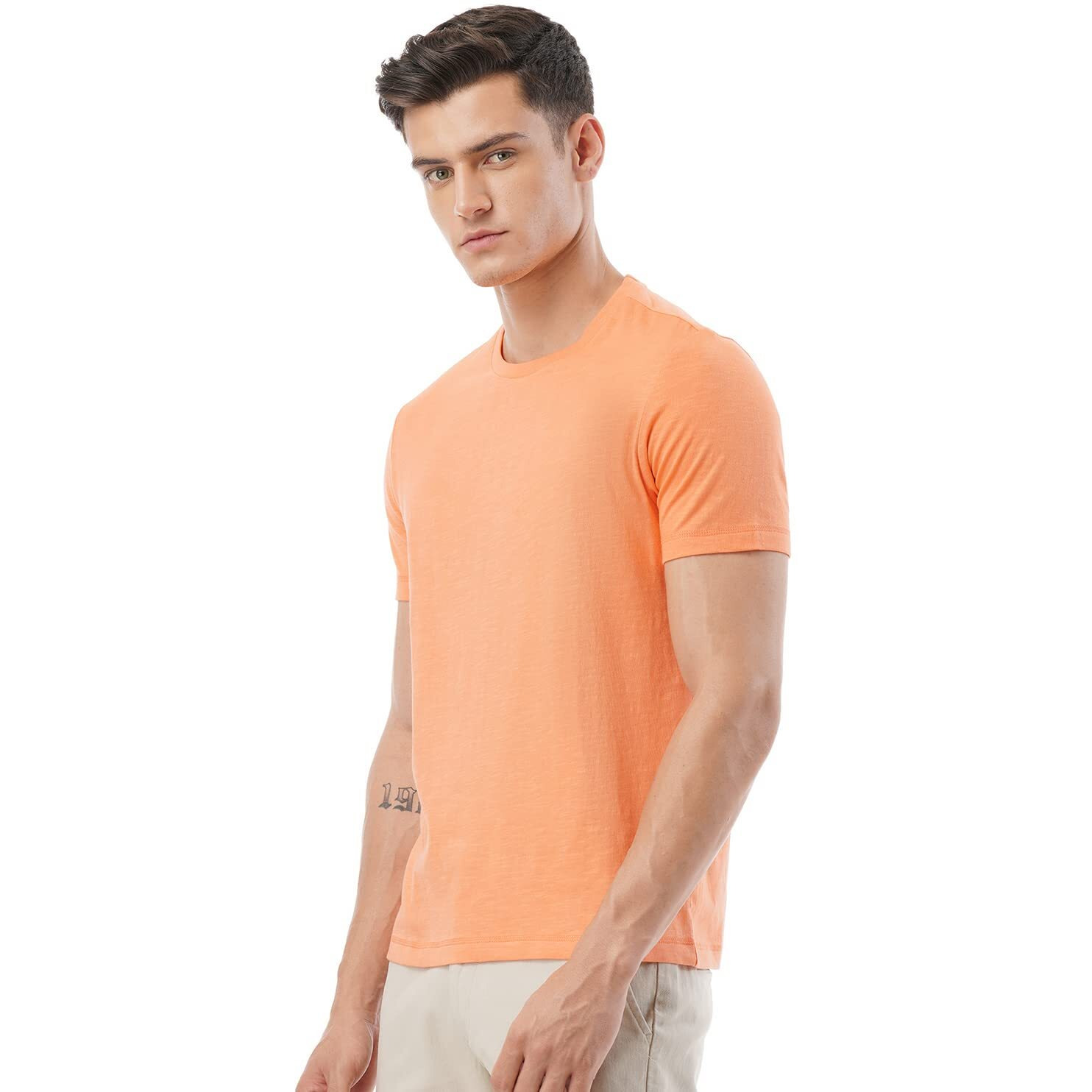 FYLTR Men's Solid Regular Fit T-Shirt (FYLSS23MTS-011_Peach Perfect M)