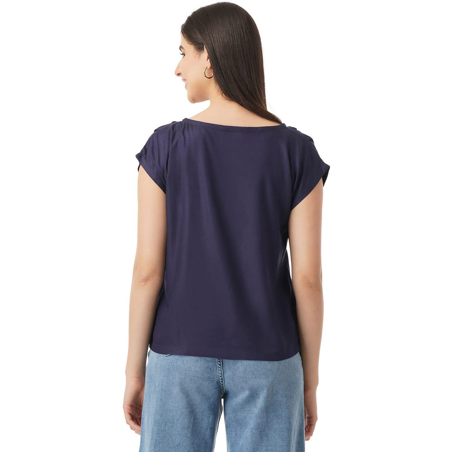 FYLTR Women's Solid Regular Fit Blouse (FYLSS23WB-018_Heavy Navy S)