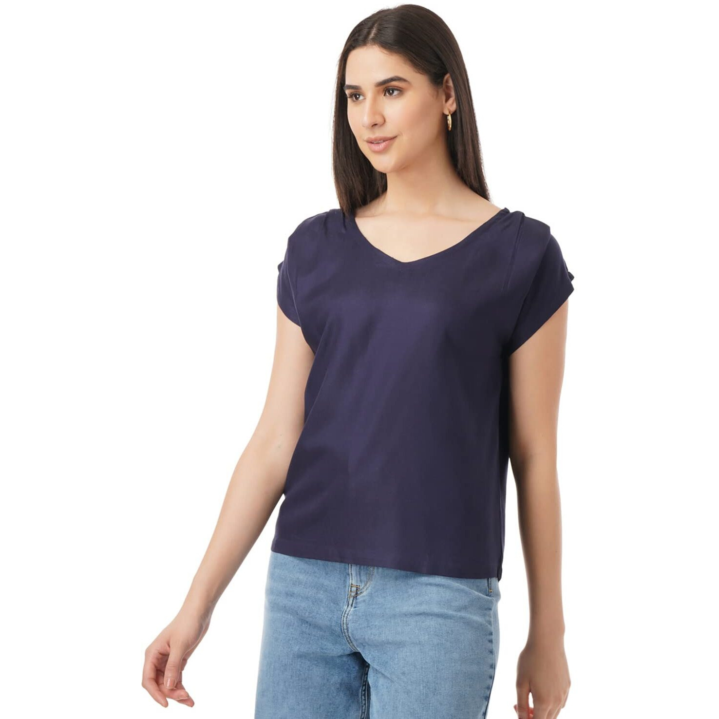 FYLTR Women's Solid Regular Fit Blouse (FYLSS23WB-018_Heavy Navy S)