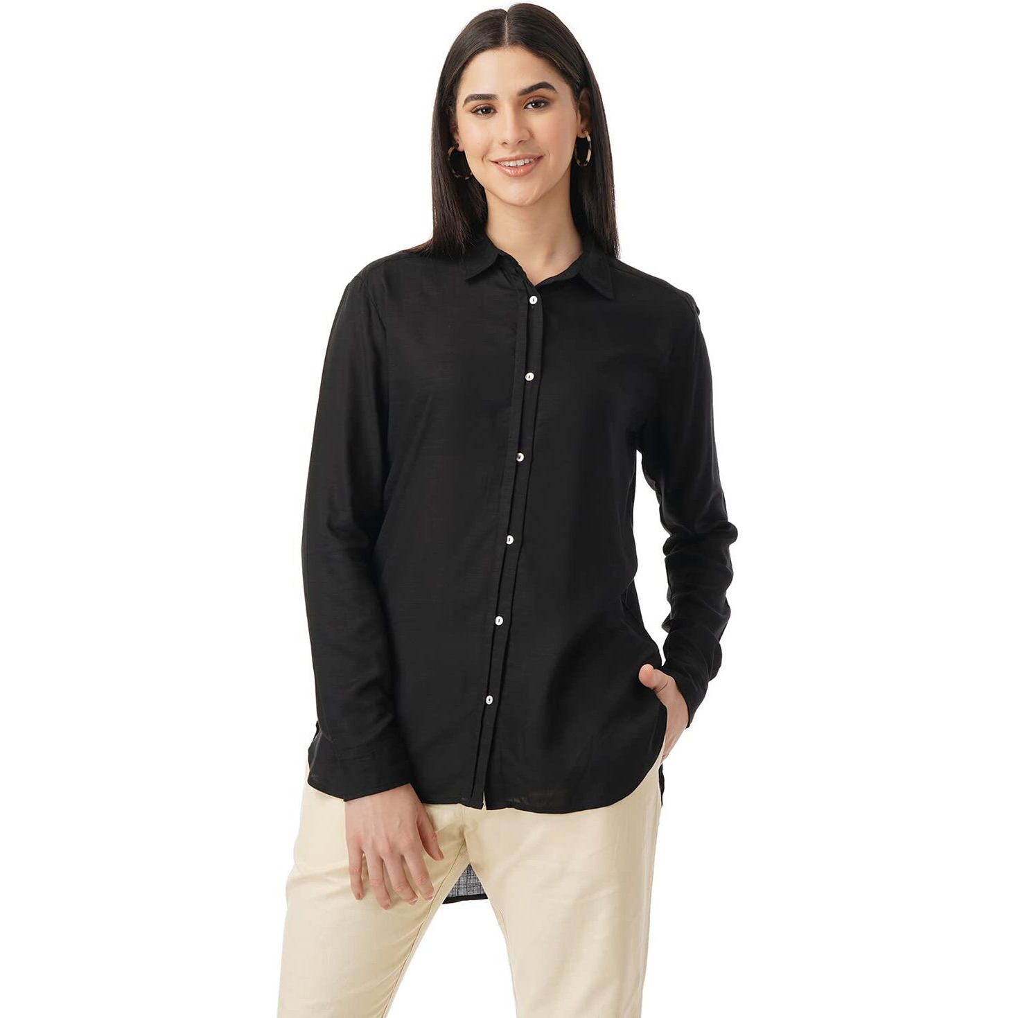 FYLTR Women's Solid Regular Fit Shirt (FYLSS23WB-022_Black Heart S)