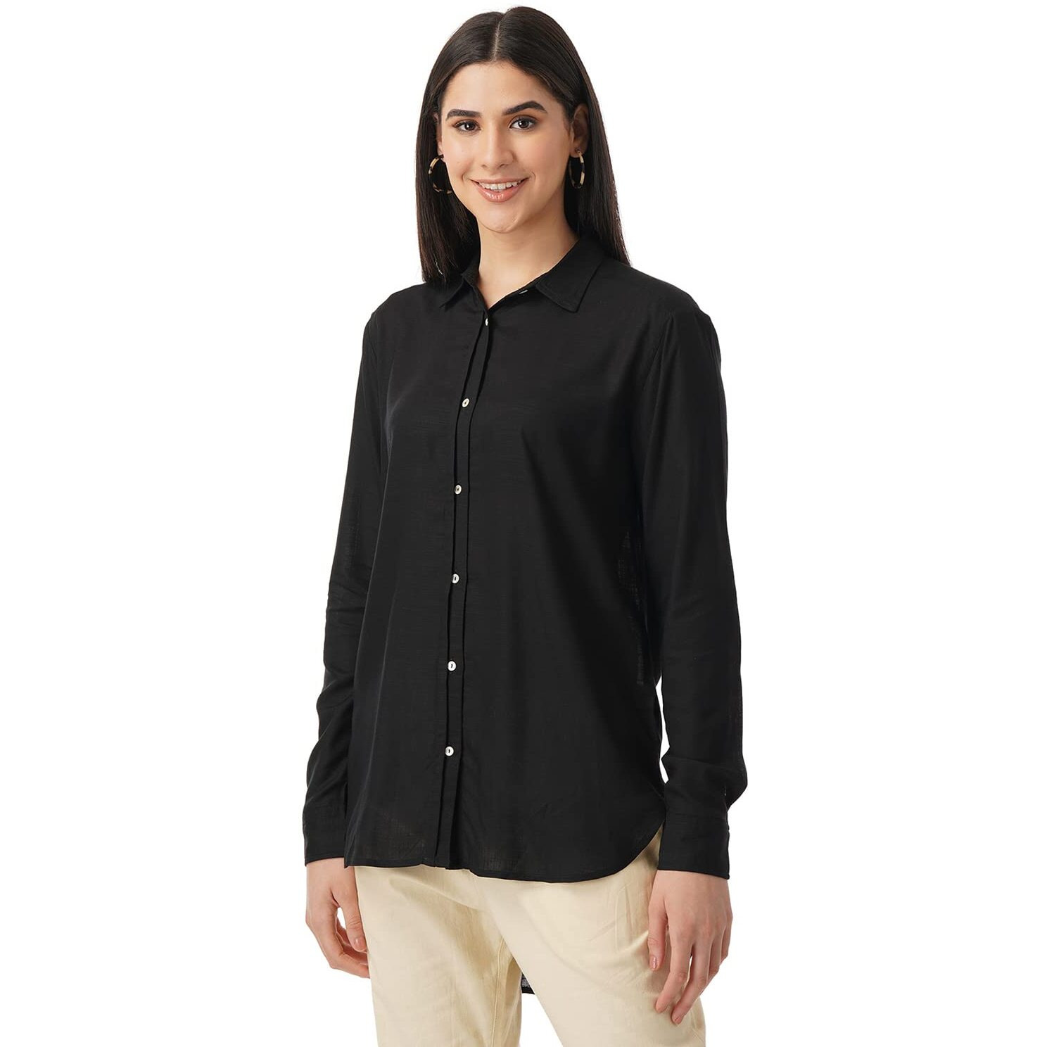 FYLTR Women's Solid Regular Fit Shirt (FYLSS23WB-022_Black Heart S)