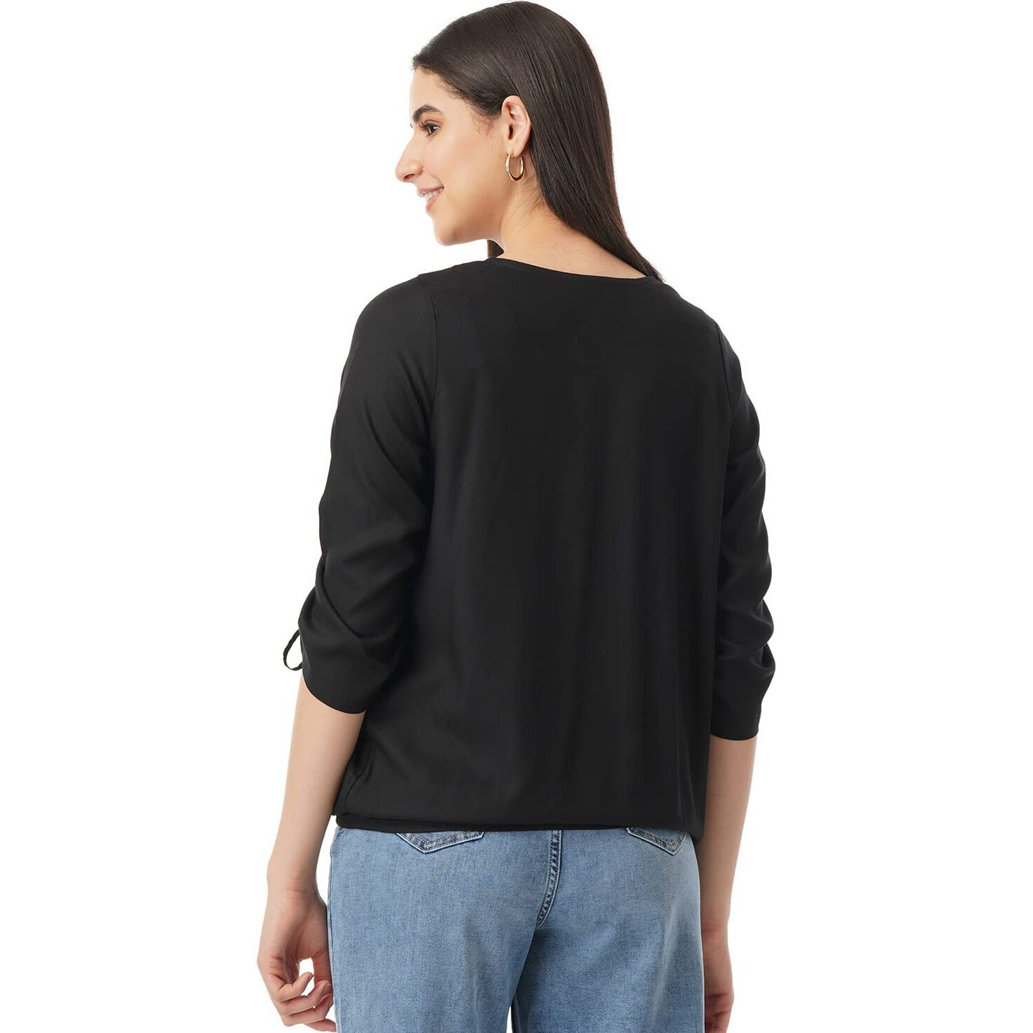 FYLTR Women's Solid Regular Fit Blouse (FYLSS23WB-016_Black Heart S)