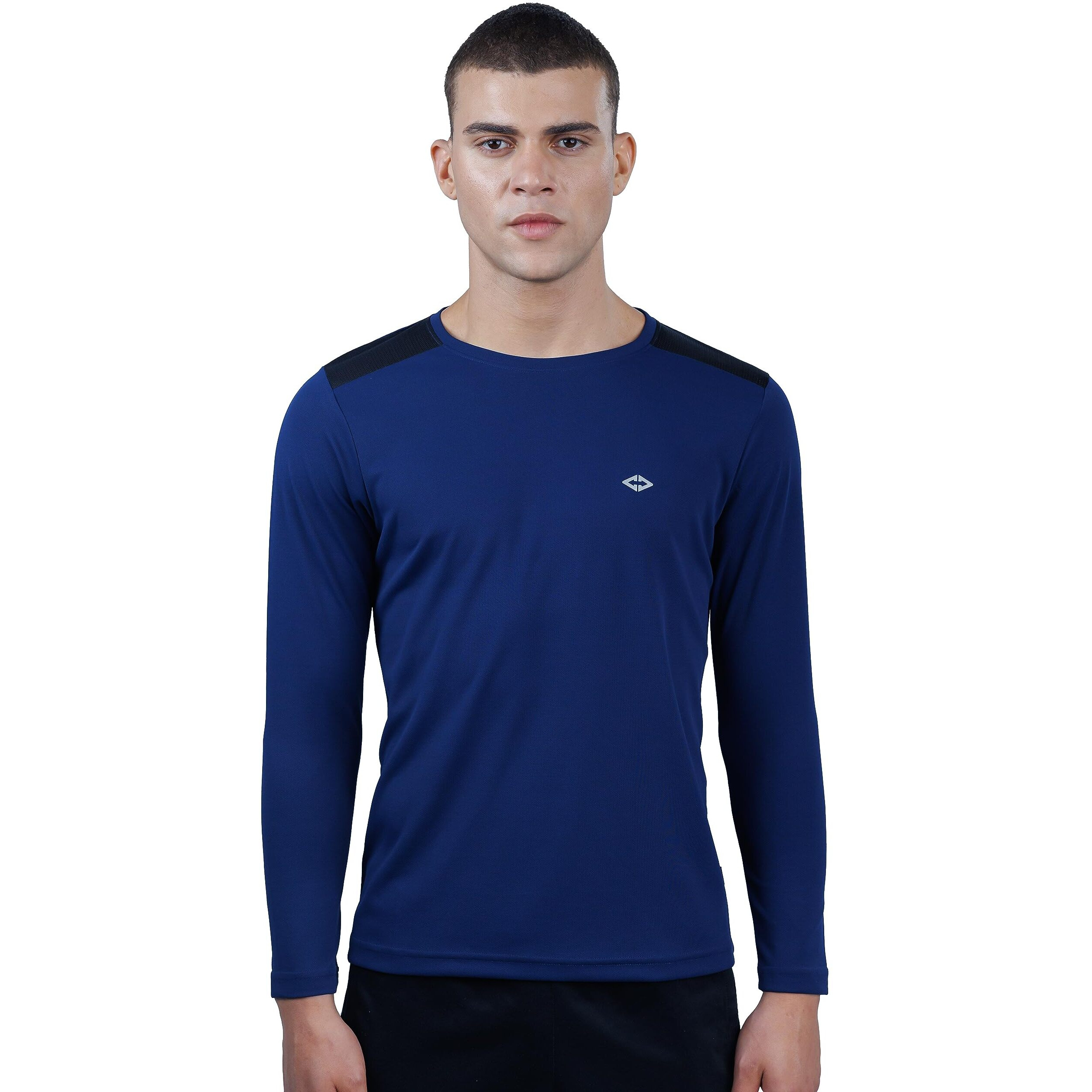 REVOLT Solid Slim Fit Men's Soft & Comfortable Round Neck T-Shirt-Full Sleeve, Logo Branding (Midnight Navy, S) (REVSS23-TEE-009
