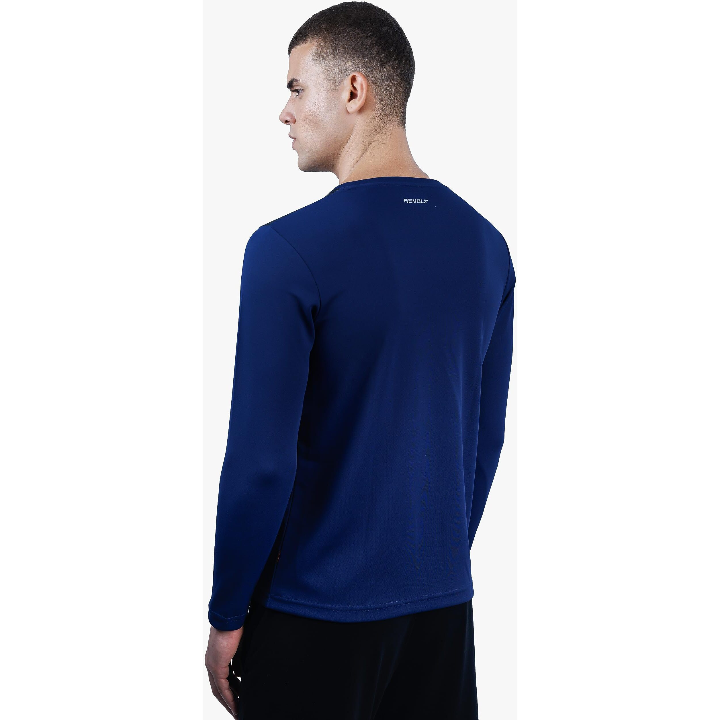 REVOLT Solid Slim Fit Men's Soft & Comfortable Round Neck T-Shirt-Full Sleeve, Logo Branding (Midnight Navy, S) (REVSS23-TEE-009
