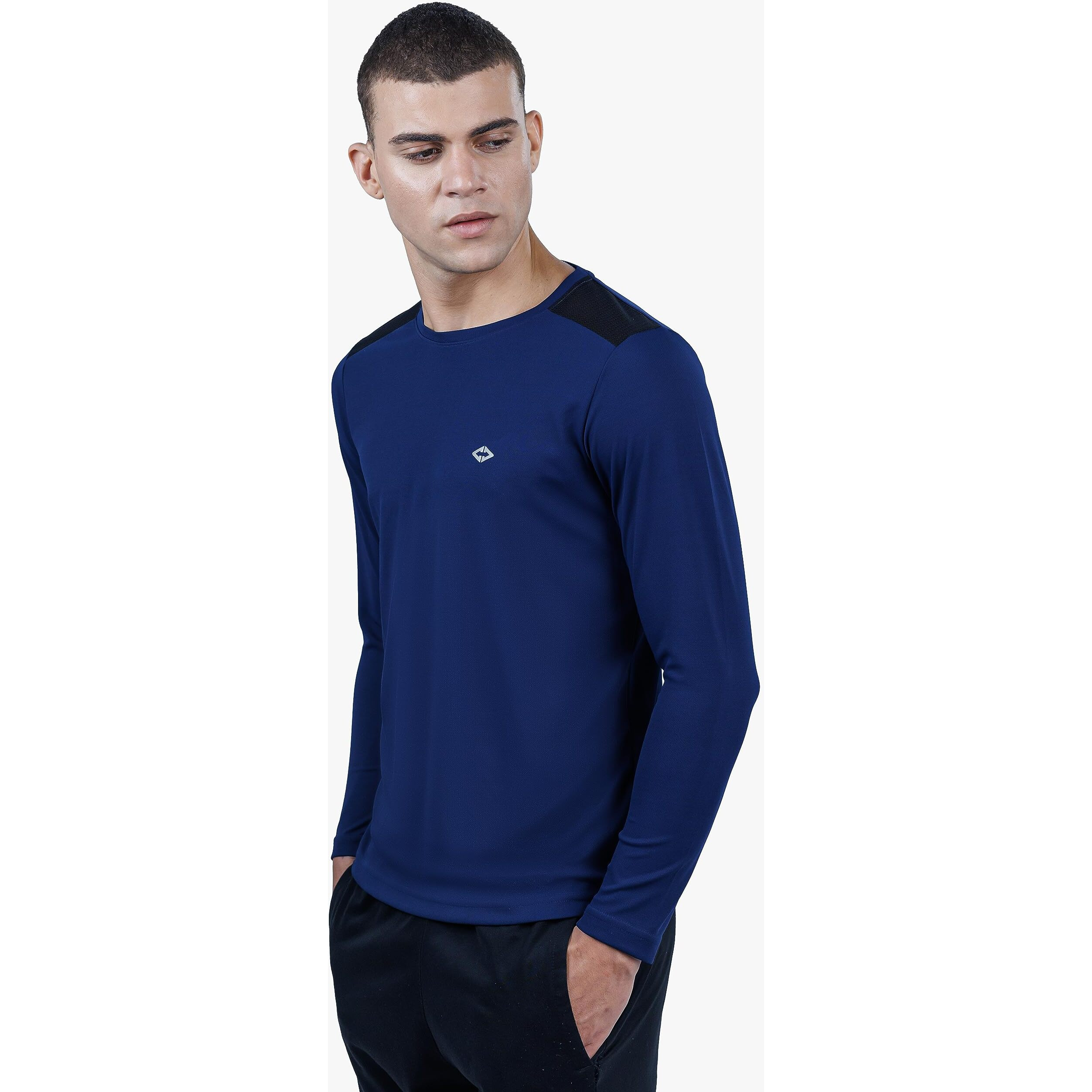 REVOLT Solid Slim Fit Men's Soft & Comfortable Round Neck T-Shirt-Full Sleeve, Logo Branding (Midnight Navy, S) (REVSS23-TEE-009