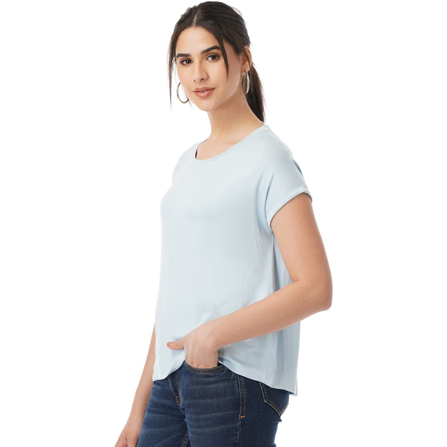 FYLTR Women's Solid Regular Fit Blouse (FYLSS23WKT-008_Happy Hue Blue M)