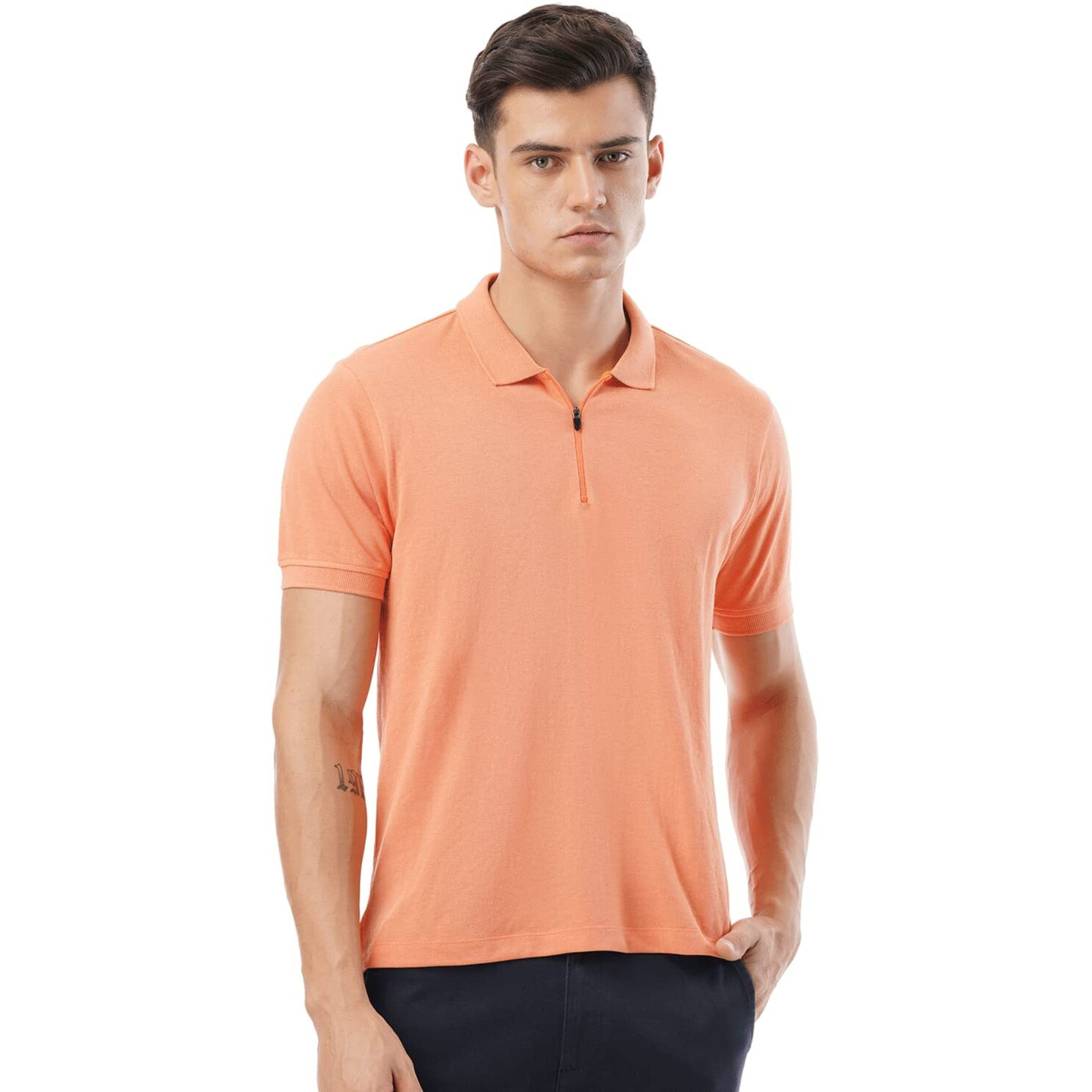 FYLTR Men's Solid Regular Fit Polo Shirt (FYLSS23MP-006_Peach Perfect 2XL)