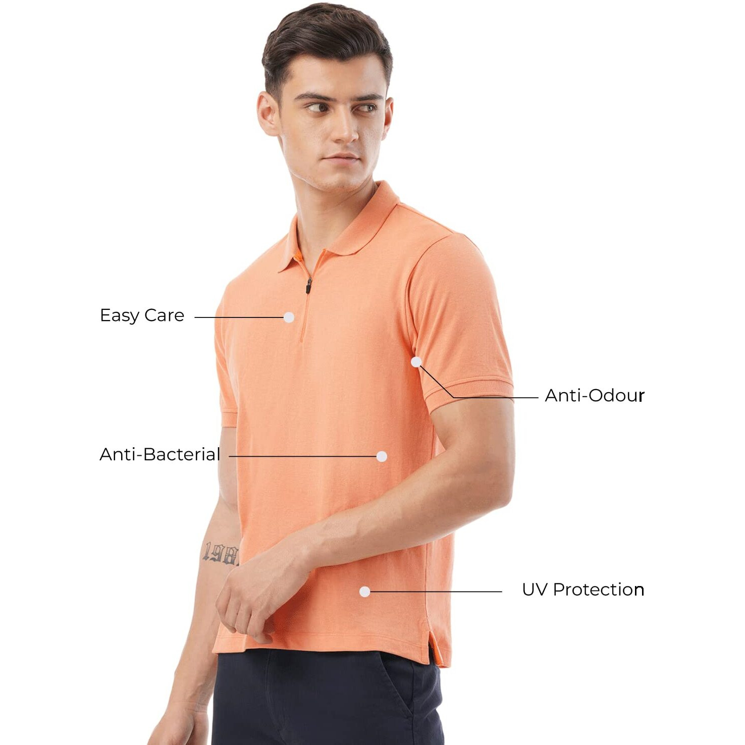 FYLTR Men's Solid Regular Fit Polo Shirt (FYLSS23MP-006_Peach Perfect 2XL)