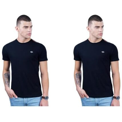 REVOLT Solid Slim Fit Men's Casual Round Neck 100% Cotton T-Shirt-Shoulder Print (Jet Black, S) (REVSS23-TEE-003