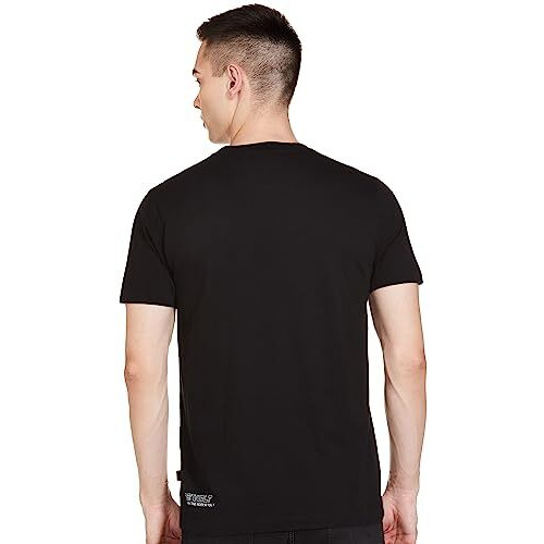 REVOLT Solid Slim Fit Men's Casual Round Neck 100% Cotton T-Shirt-Shoulder Print (Jet Black, S) (REVSS23-TEE-003