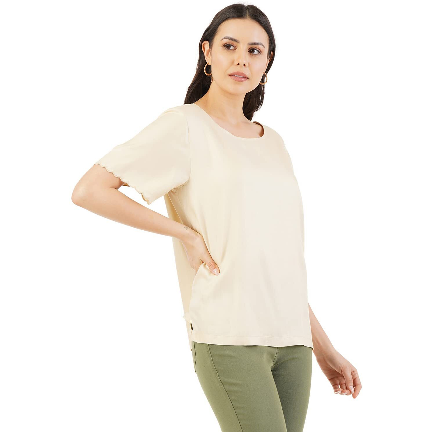 FYLTR Women's Solid Regular Fit Blouse (FYLSS23WB-020_Goa Sands XL)