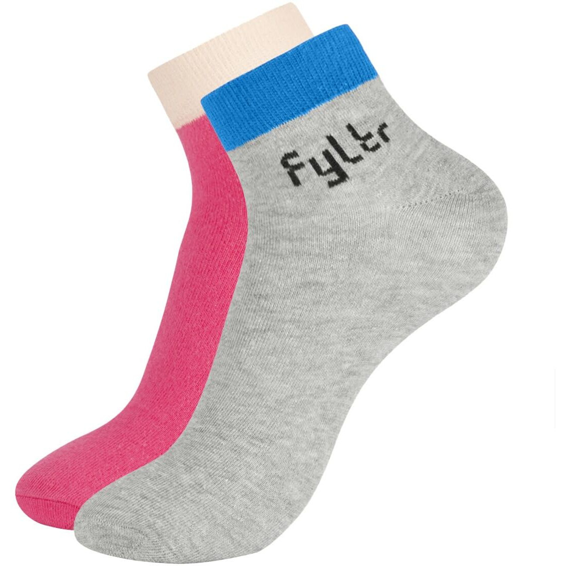 FYLTR Women's Cotton Blend Ankle Length Socks Solid Color | Pack Of 2 | Anti-Microbial | Anti-Odor (Grey-Tastic-Raspberry Rave), Pink,Grey