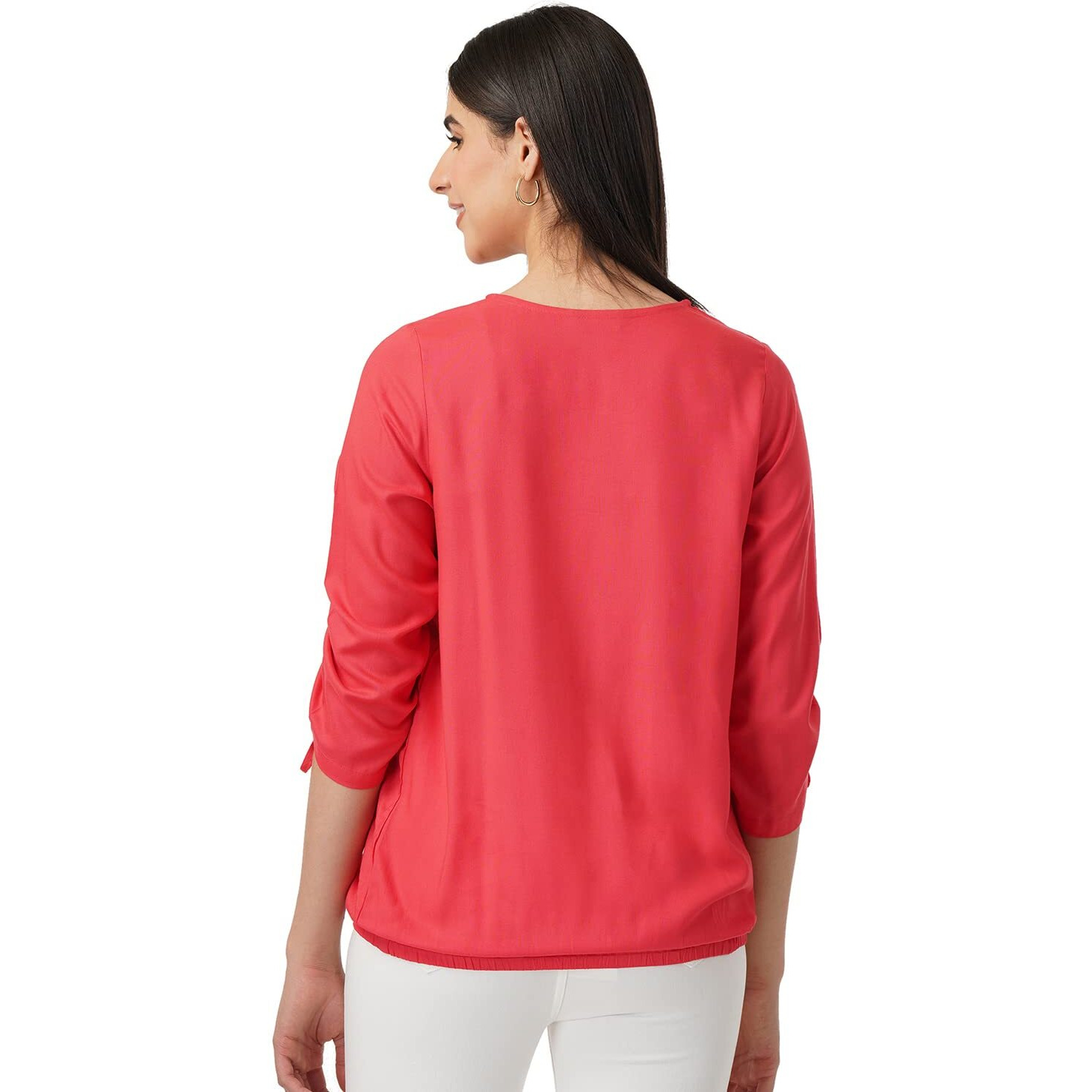 FYLTR Women's Solid Regular Fit Blouse (FYLSS23WB-016_Ruby Red M)